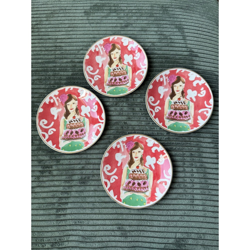 Kate Spade New York Lenox "Just Desserts" Four Tidbit Plates Whimsical Girly